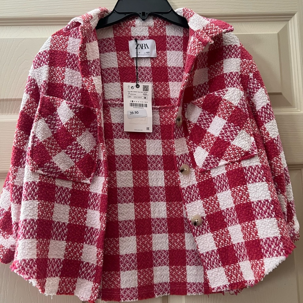 NWT. Zara Girl’s Pink Plaid Jacket